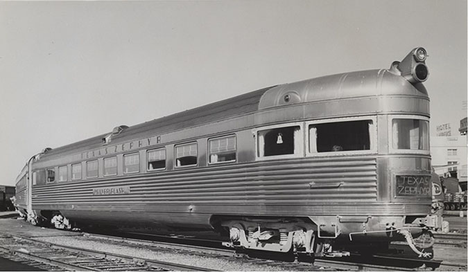 “Silver Flash” passenger railcar that was part of the Texas Zephyr, a streamliner train operated by FW&D and the Colorado & Southern Railway (C&S). Photo credit: DeGolyer Library, Southern Methodist University